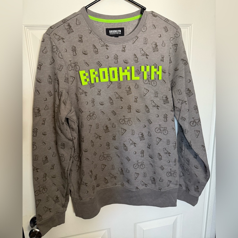 Brooklyn Industries Gray Crewneck Sweater with Neon Accents